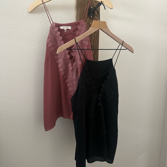 Wayf Tops - Wayf Black and Pink Lace tank tops size large